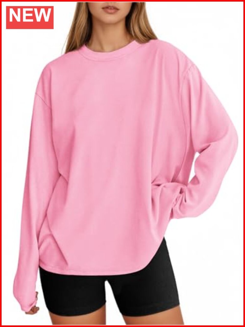 Oversized Long Sleeve Crewneck Tee Loose Fit Casual Top